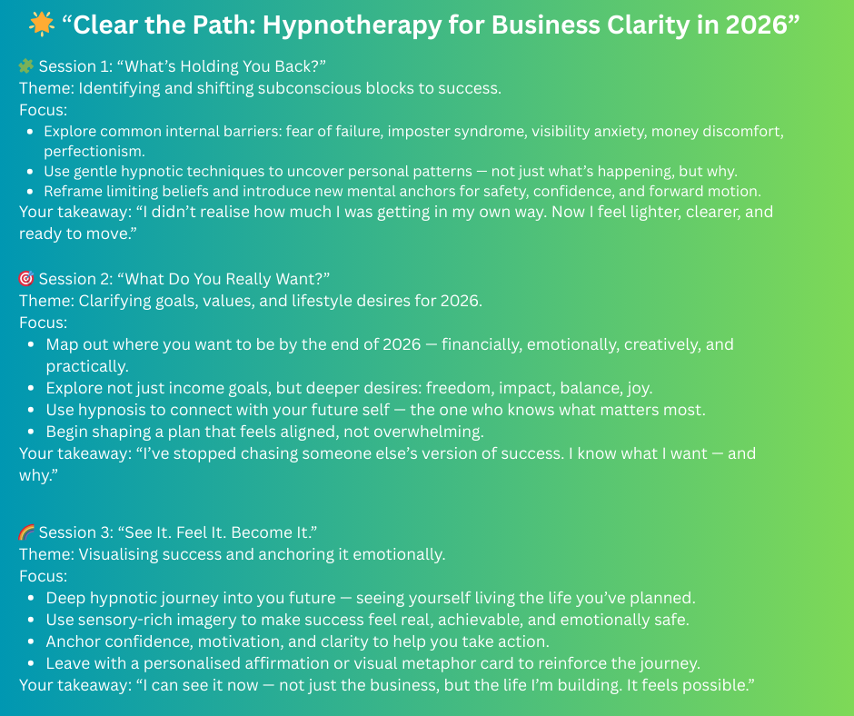 🌟 “Clear the Path Hypnotherapy for Business Clarity in 2026”